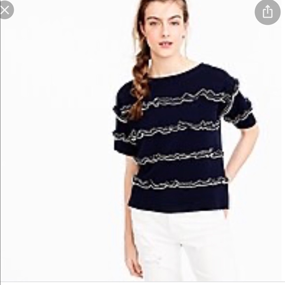 J crew navi blue ruffled blouse Sz medium